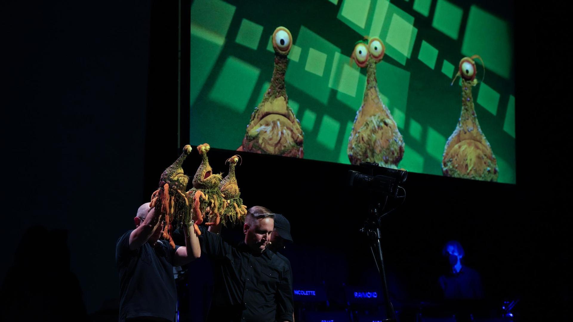 puppeteers preforming in puppet up